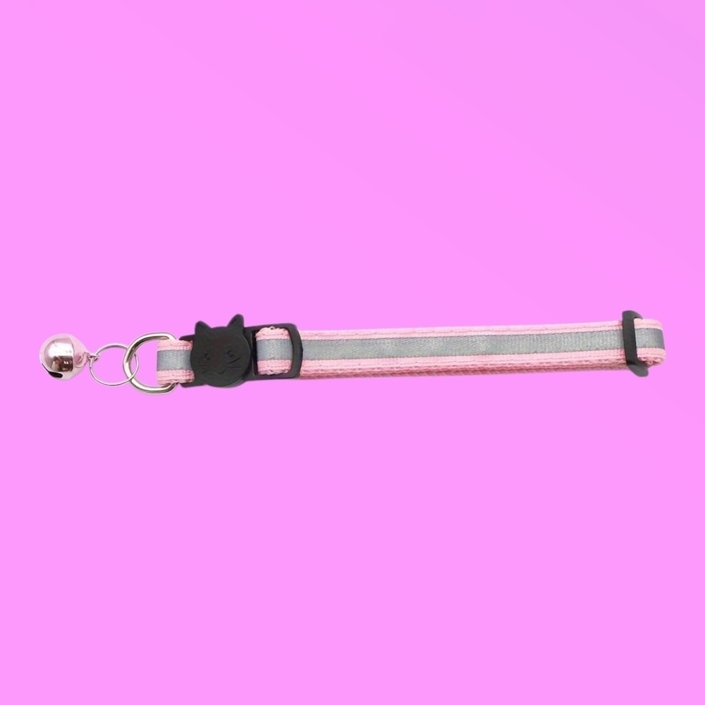 Pink & Silver Reflective Nylon Cat Collar